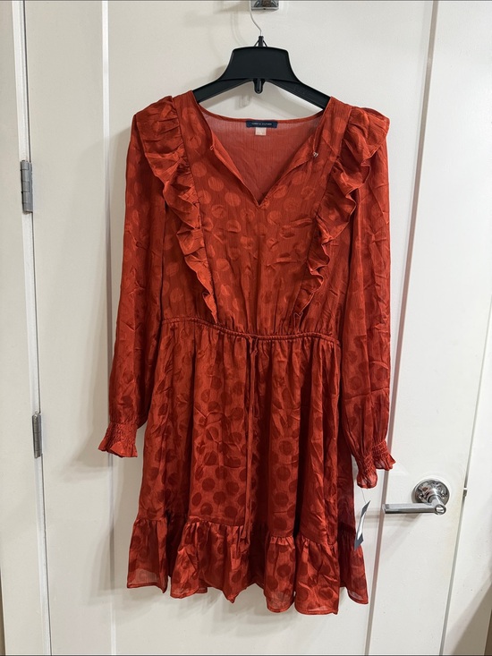 Tommy Hilfiger Dresses & Skirts - Tommy Hilfiger Women's Ruffle V-Neck Dot Dress - Rust Red